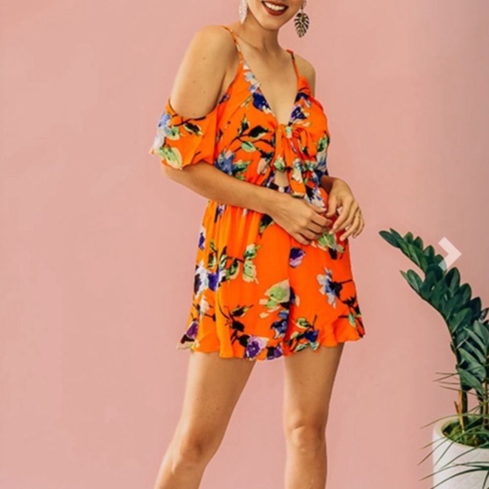 Maverick the Collection Orange Floral Romper